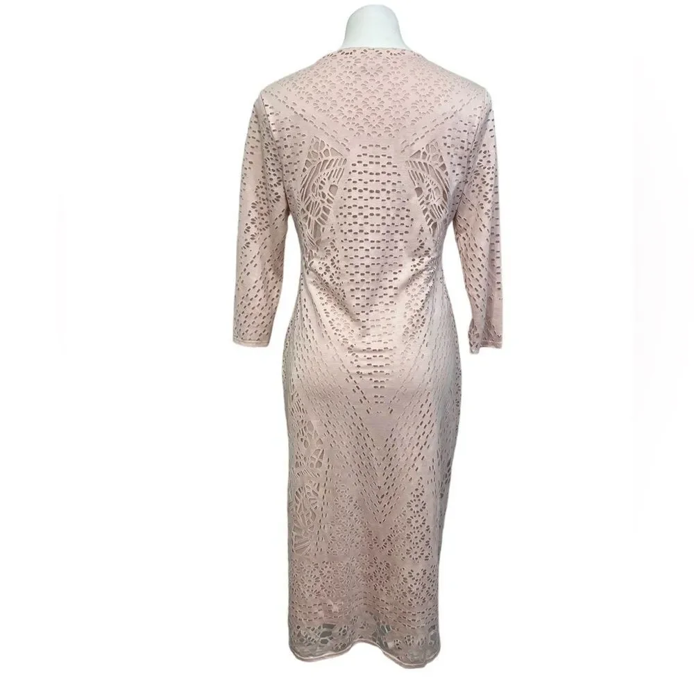 Carmen Marc Valvo Scoop Neck Bodycon Fabric Cut Out Midi Dress Size Large - Picture 4 of 7